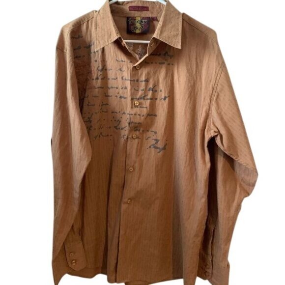 Franky Max Original Mens Button-Up Shirt Brown With Graphic Print Long Sleeve Co - Picture 3 of 6
